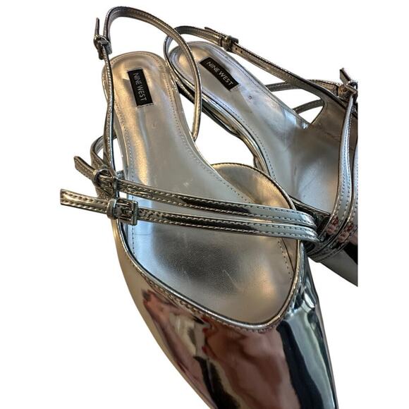 Nine West Women's Silver Leather Beley Strappy Pointy Toe Ballet Flat Size 12 - Picture 8 of 10